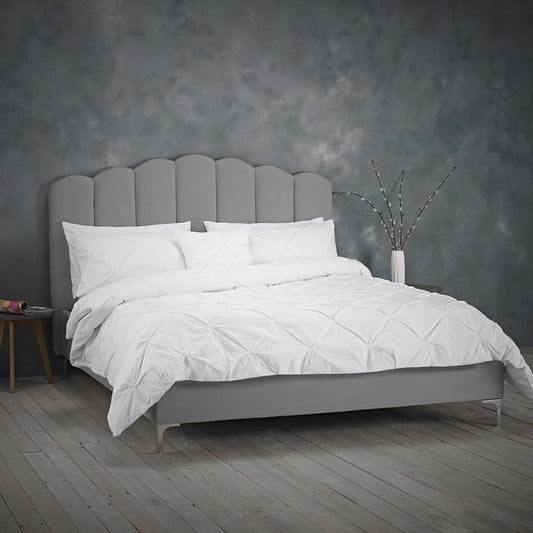 Grey Velvet Petal Design Double Bed