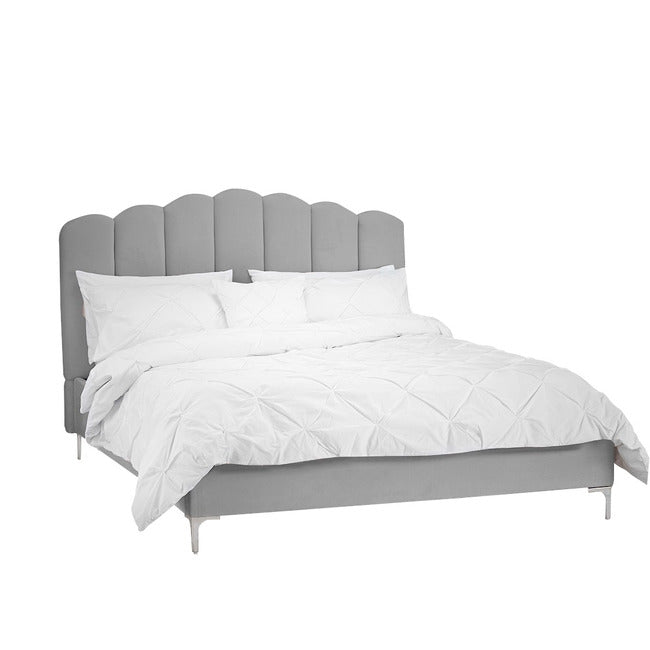 Grey Velvet Petal Design Double Bed