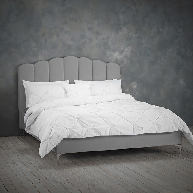 Grey Velvet Petal Design Double Bed