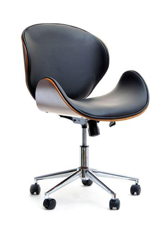 Retro Leather Office Chair and Walnut Wood 