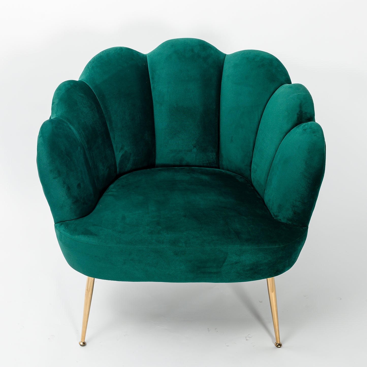 Emerald Green Velvet Lotus Cocktail Chair with Gold Legs