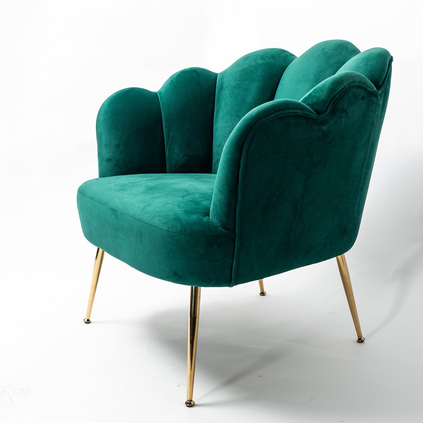 Emerald Green Velvet Lotus Cocktail Chair with Gold Legs