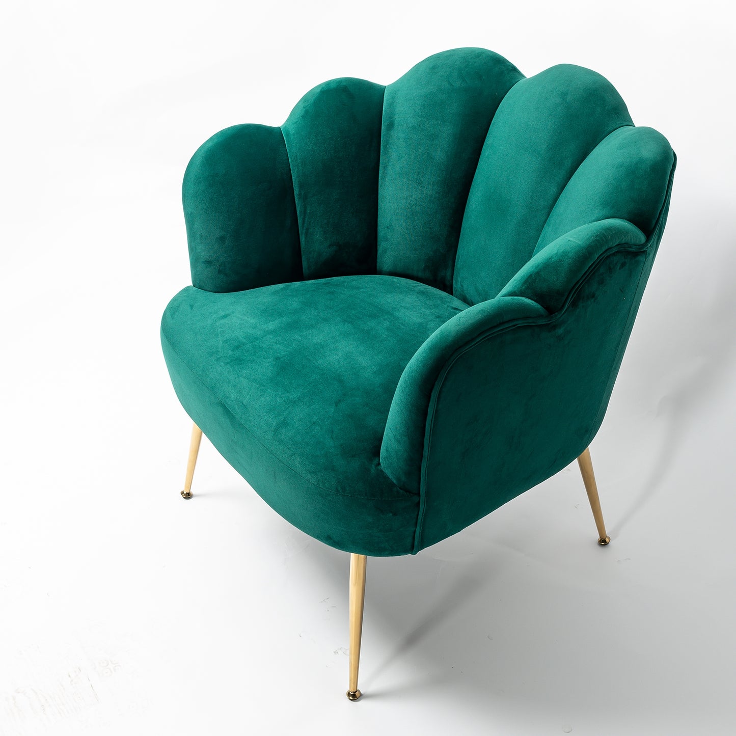 Emerald Green Velvet Lotus Cocktail Chair with Gold Legs