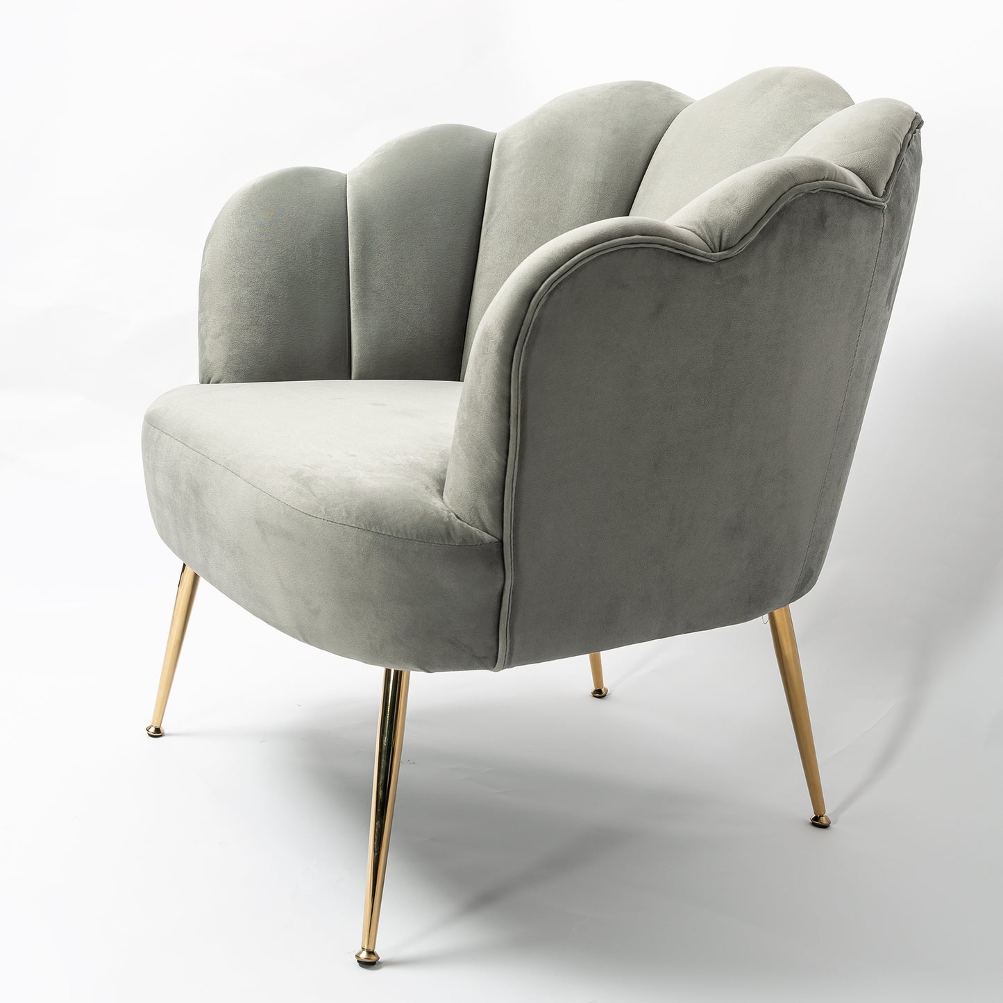 Light Grey Velvet Lotus Cocktail Chair with Gold Legs