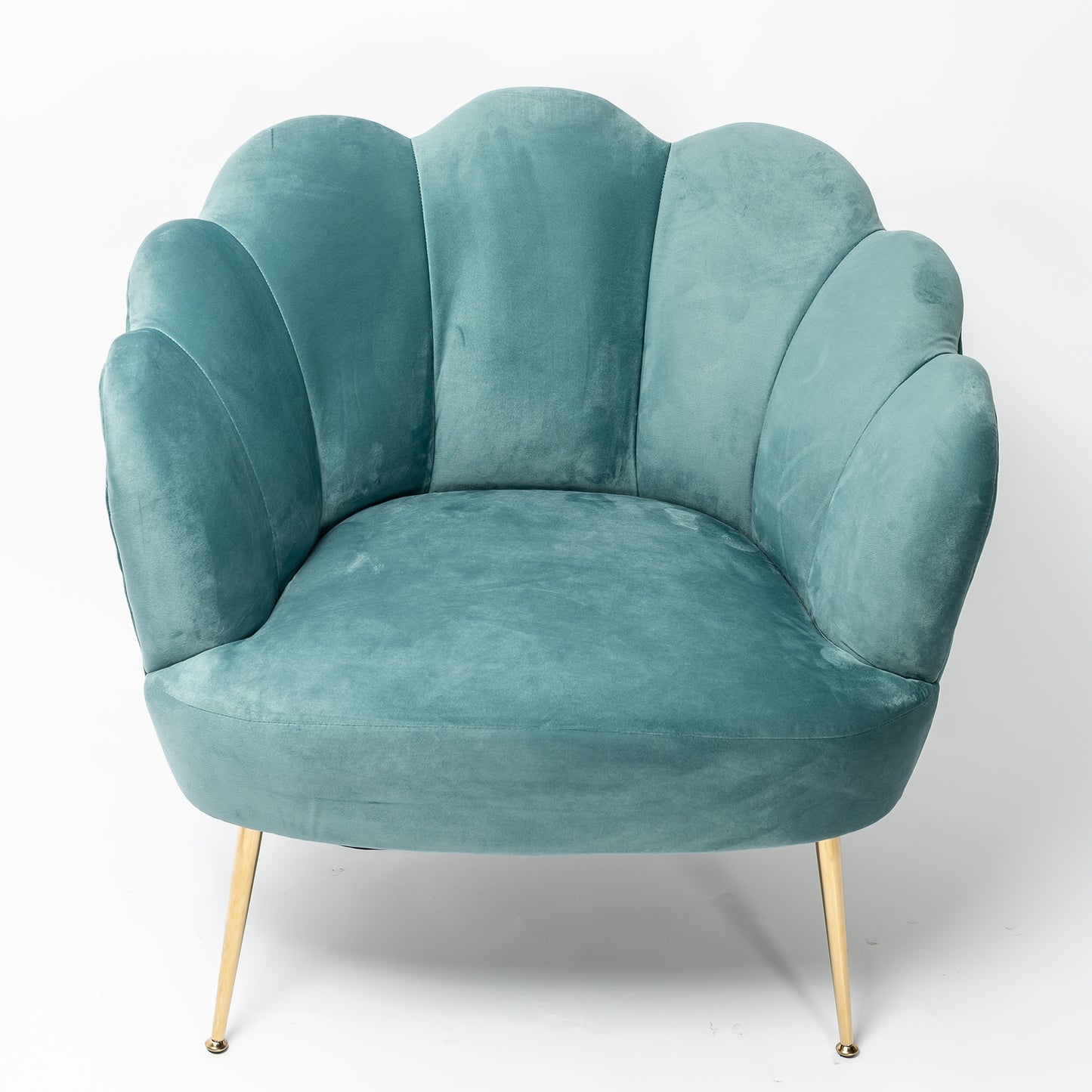 Soft Blue Velvet Lotus Cocktail Chair with Gold Legs