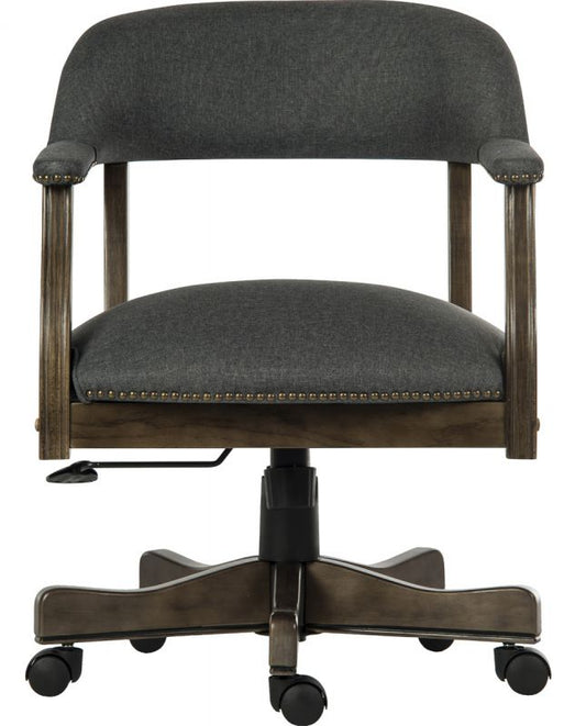Traditional study swivel office/desk chair grey fabric with brass studs
