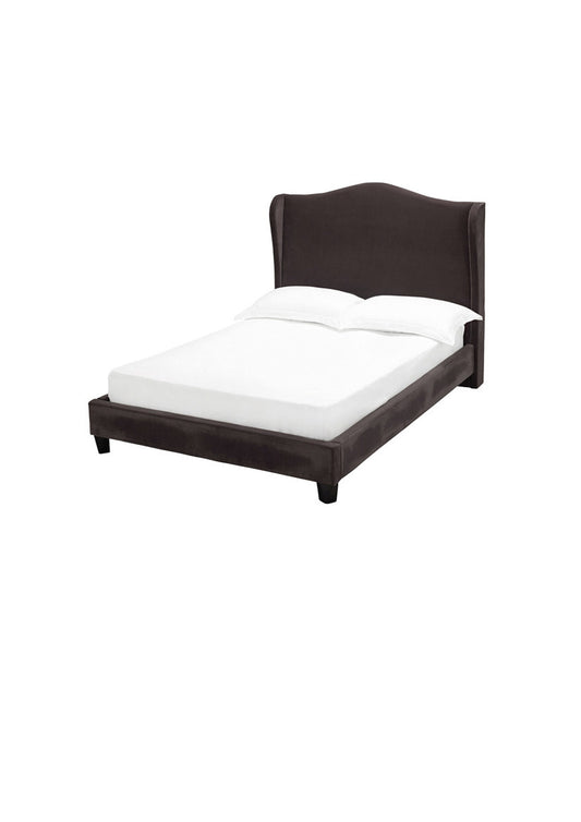 NEU Stilvolles, elegantes Kingsize-Bett mit Flügelkopfteil aus Samt, Dunkelgrau, King Size