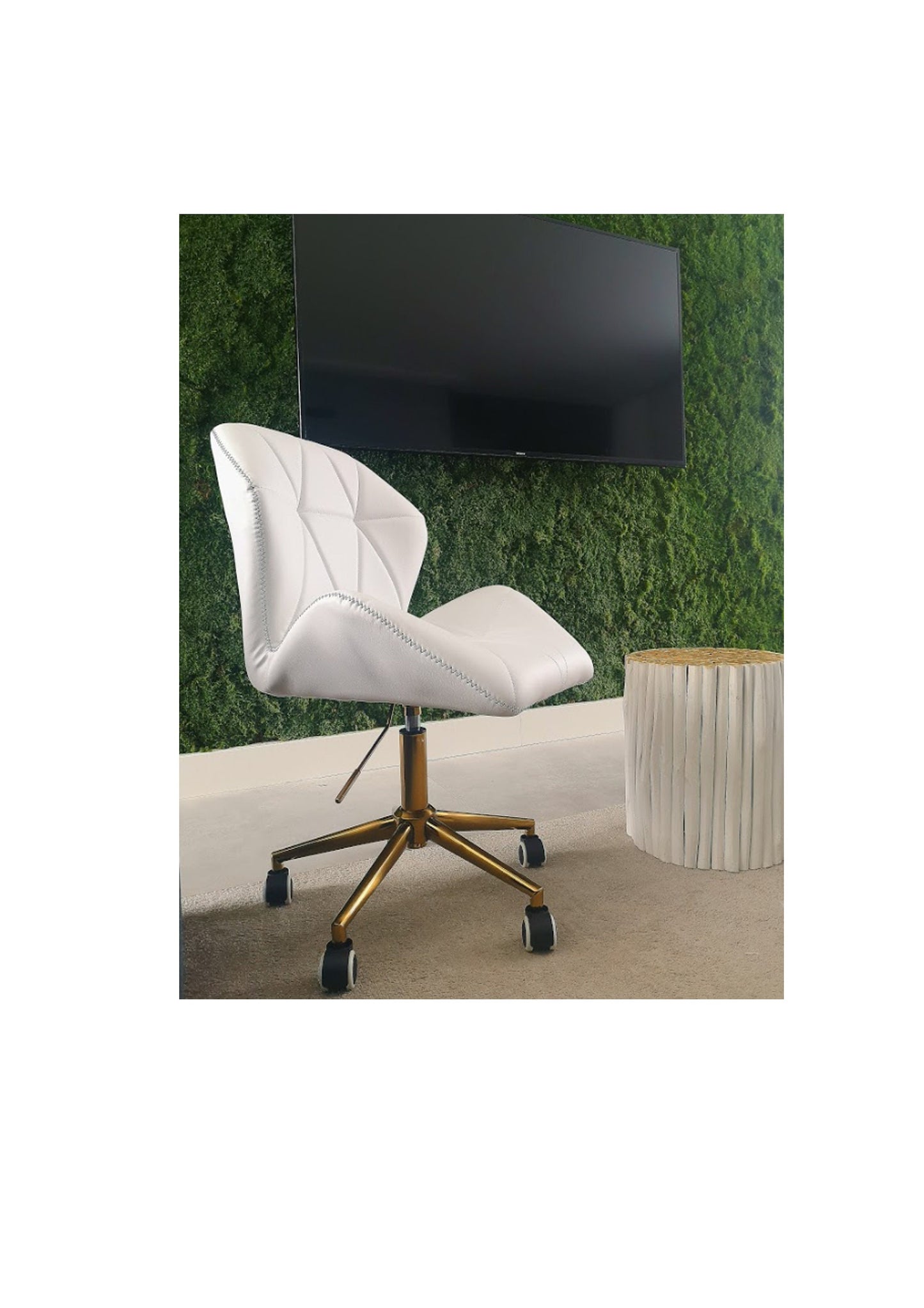 NEW Beautiful & stylish Faux Leather Designer adjustable swivel office/desk chair with gold base White ZigZag