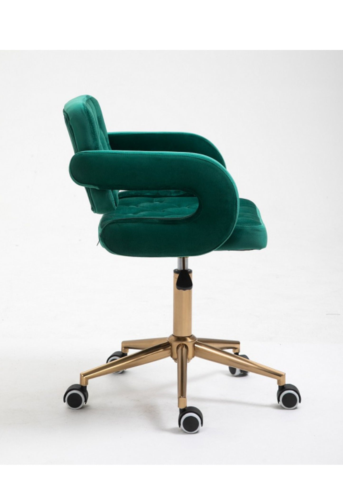Designer adjustable velvet swivel office/desk chair with gold base in Green Black Grey Lilac
