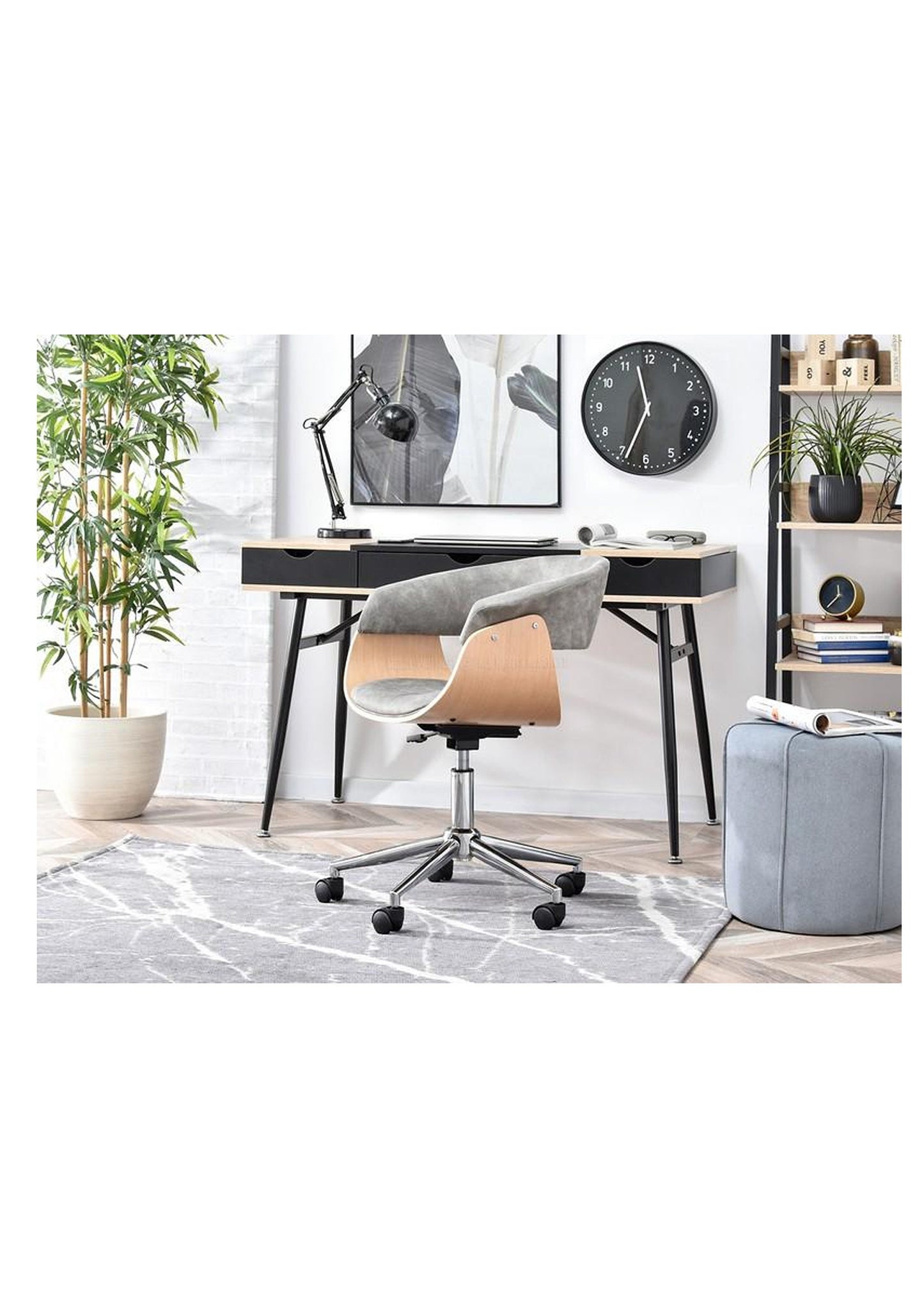 NEW RETRO Style Adjustable Swivel office desk chair grey and pine wood