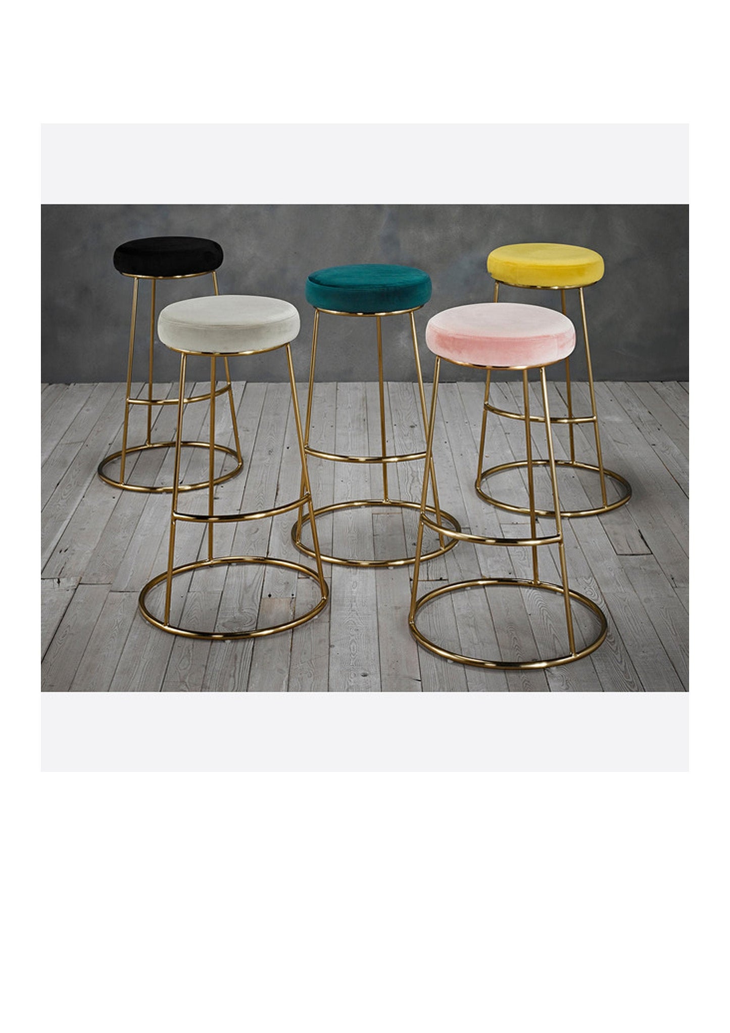 New! Luxury velvet bar stool with gold base in Pink/ Yellow/ Teal/ Cream - Pack of 2