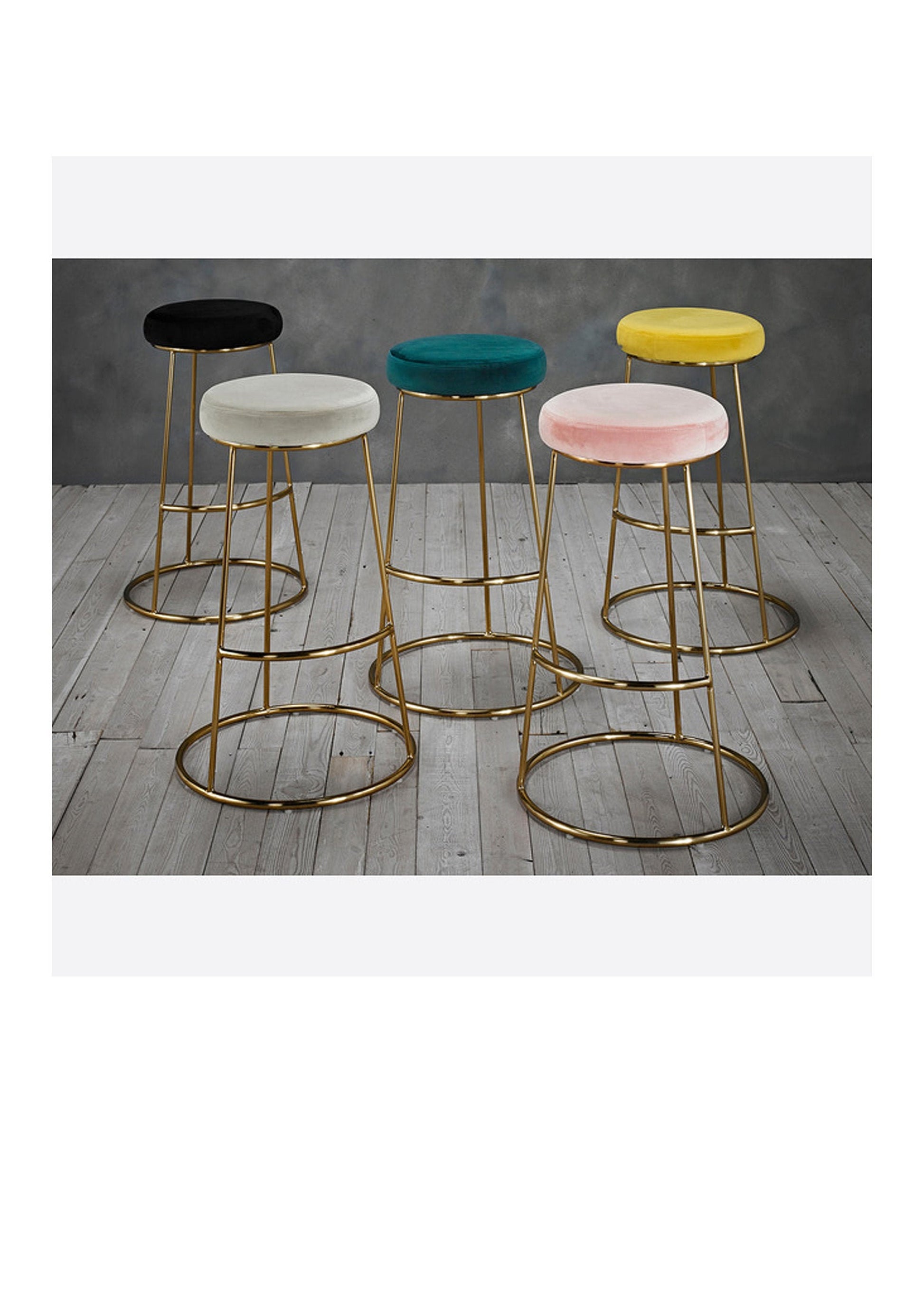 New! Luxury velvet bar stool with gold base in Pink/ Yellow/ Teal/ Cream Pack of