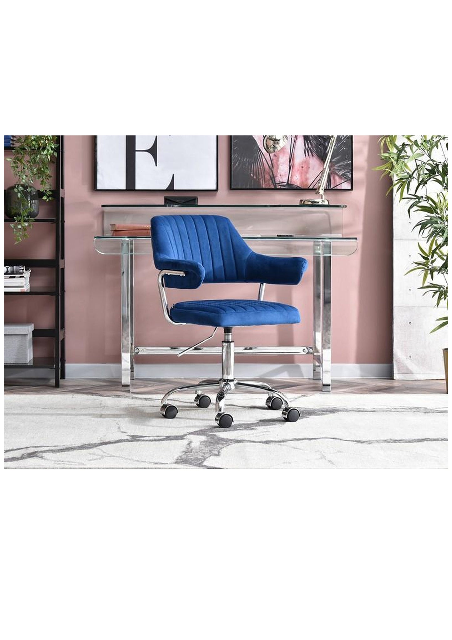 NEW RETRO Adjustable Swivel office desk chair in Velvet Silver Base Blue Grey Green Pink Black