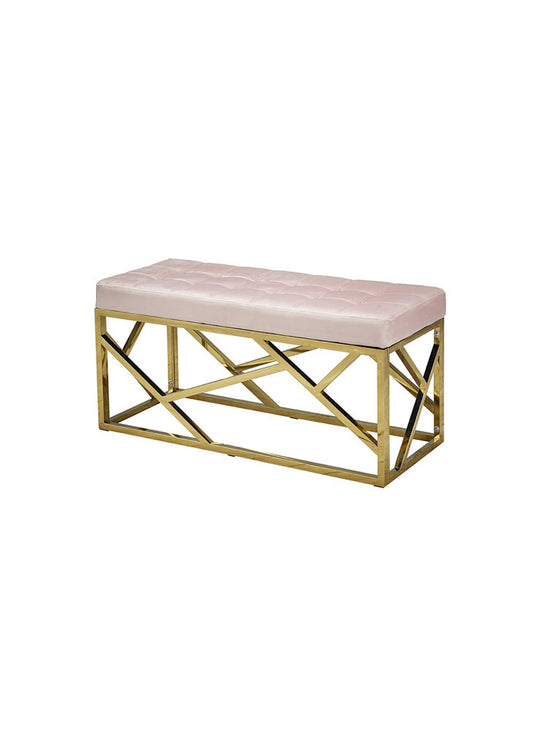 NEW Elegant Stylish Velvet and Gold Bench Seating MANY COLOURS - Pink/Blue/ Green/ Mink/ Black