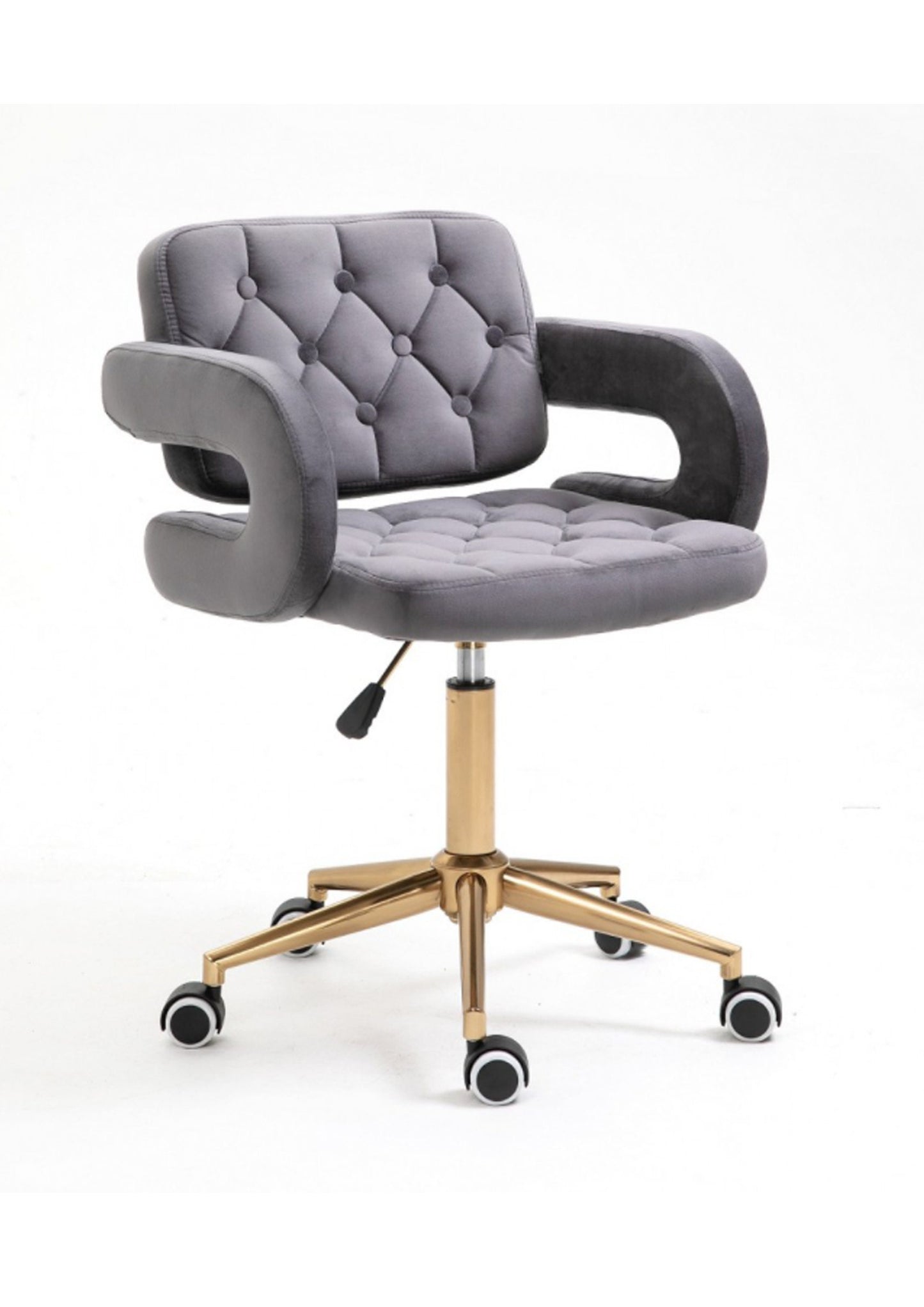 Designer adjustable velvet swivel office/desk chair with gold base in Green Black Grey Lilac