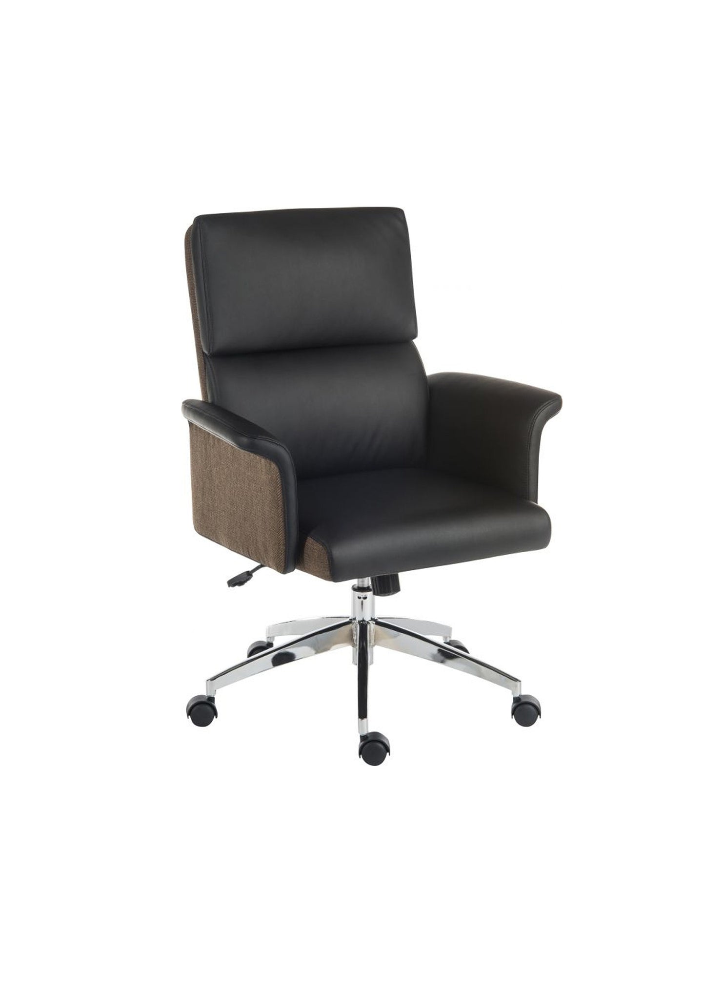 NEW Designer Medium Back Executive Mid Century Style adjustable swivel office/desk chair with silver base in faux leather - Black or Beige