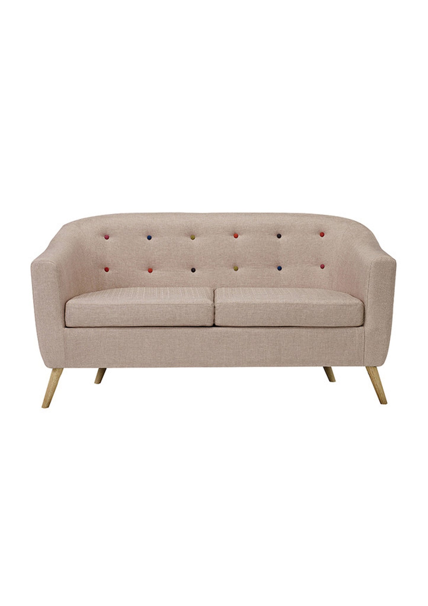 Graues oder beigefarbenes 2-Sitzer-Sofa mit Knöpfen im Scandi-/Retro-Sofa-Stil – 2 Farben