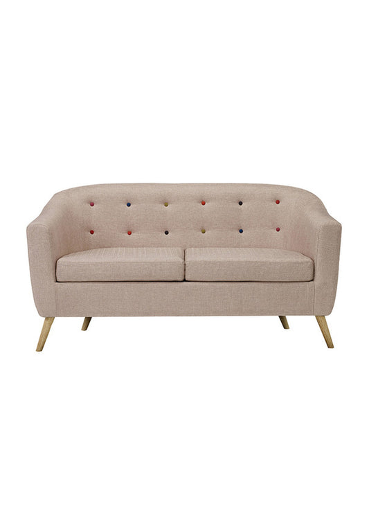 Grey or Beige  Coloured Button 2 Seater Sofa Scandi / Retro  Sofa Style - 2 Colours