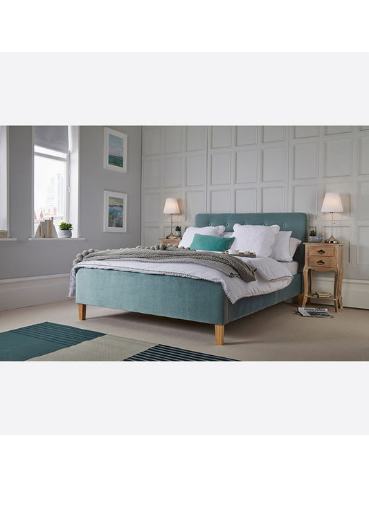 Aqua Green Kingsize Bed upholstered in Crushed Velvet
