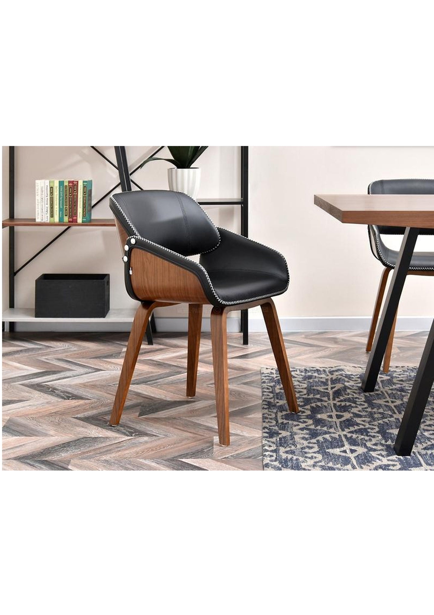 Designer Chair Retro Scandi Dining Desk Office chair in faux leather and walnut wood