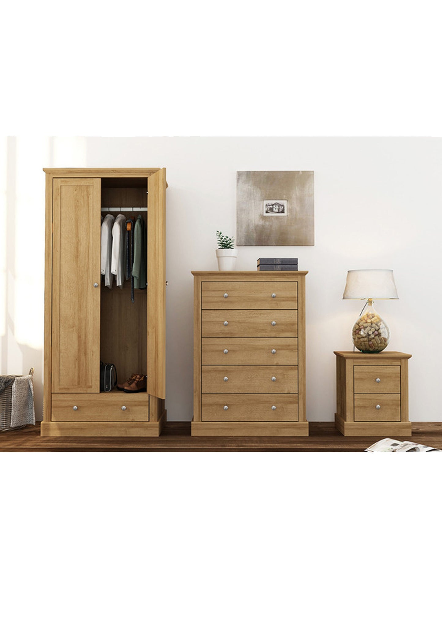 Oak effect 2 drawers bedside table cabinet