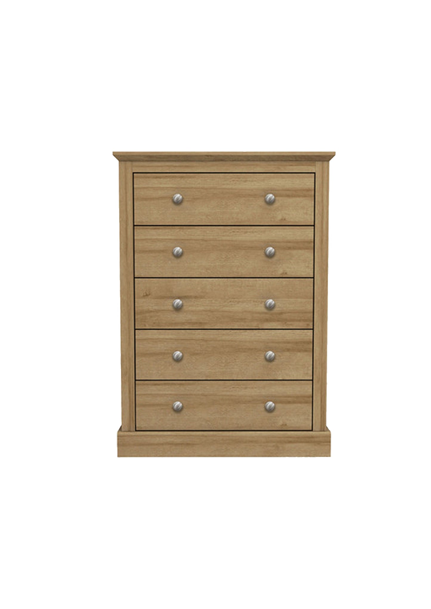 Oak Effect 5 drawer chest of drawers