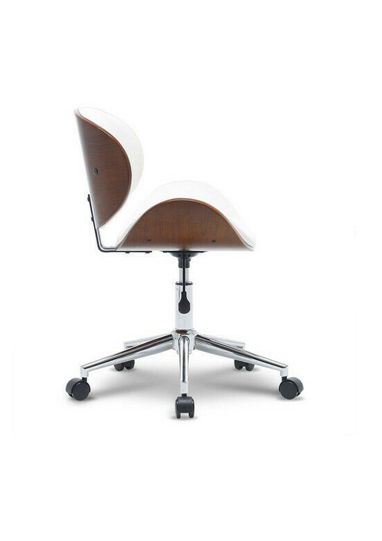 Retro Style Adjustable Swivel office desk chair White and Chestnut Veneer Wood