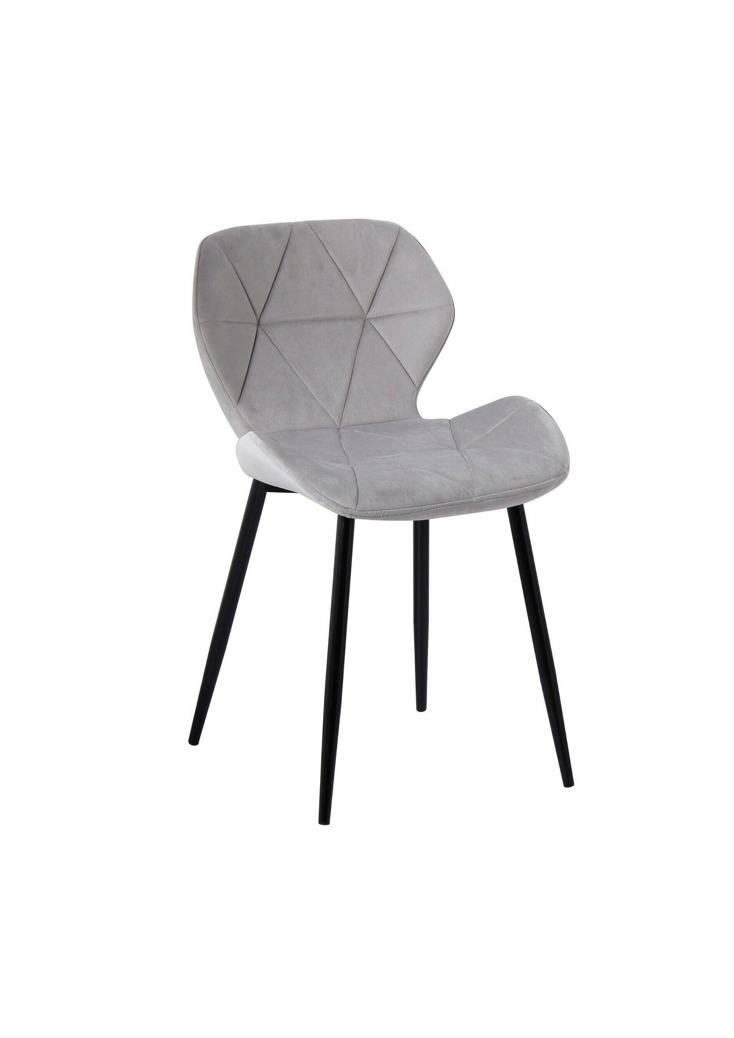 Velvet upholstered Grey Dining chair with black legs - Set of 2