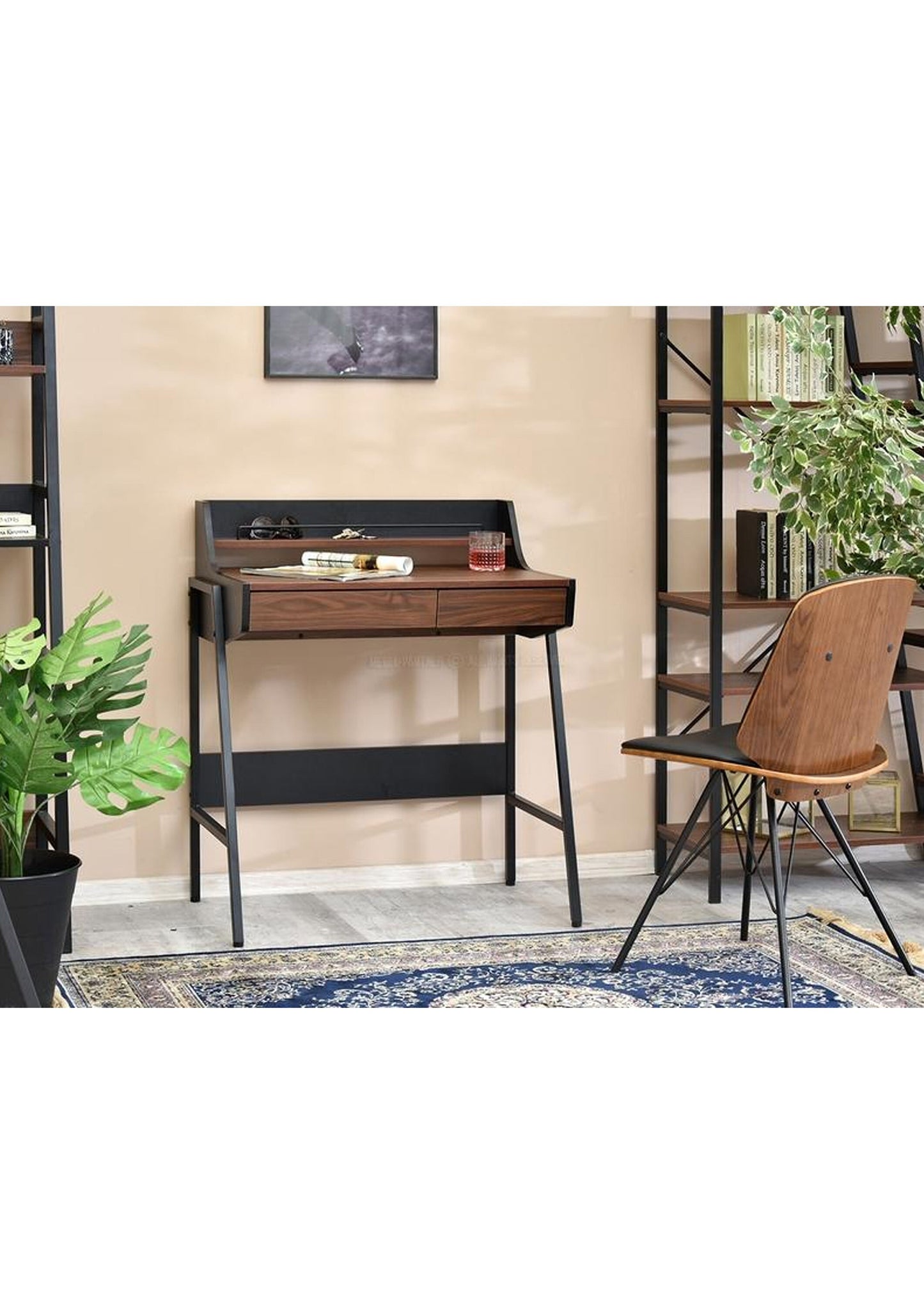 Retro Vintage style Office Desk in black and walnut