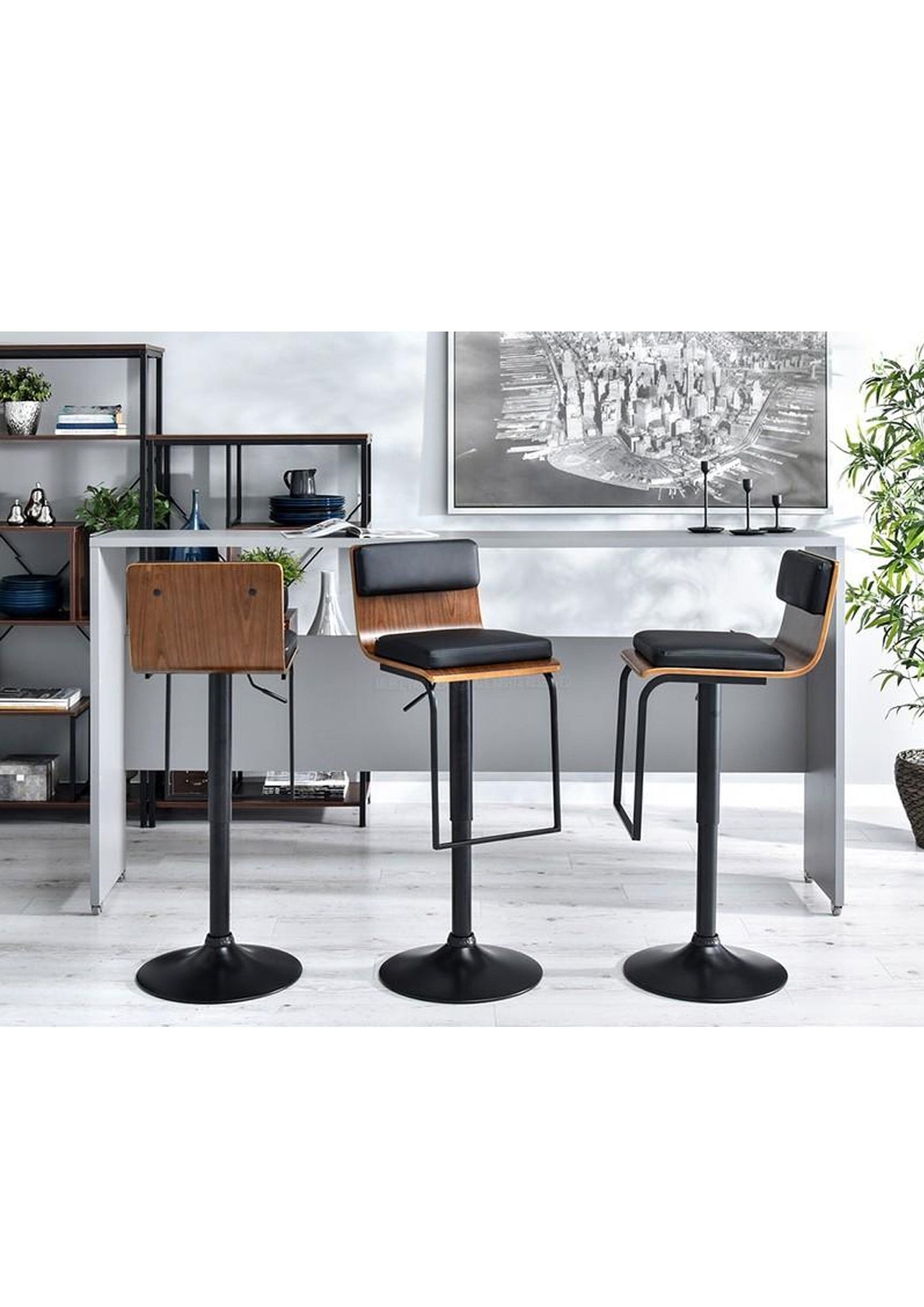 Retro Scandi Bar Stool In Black and Walnut Wood