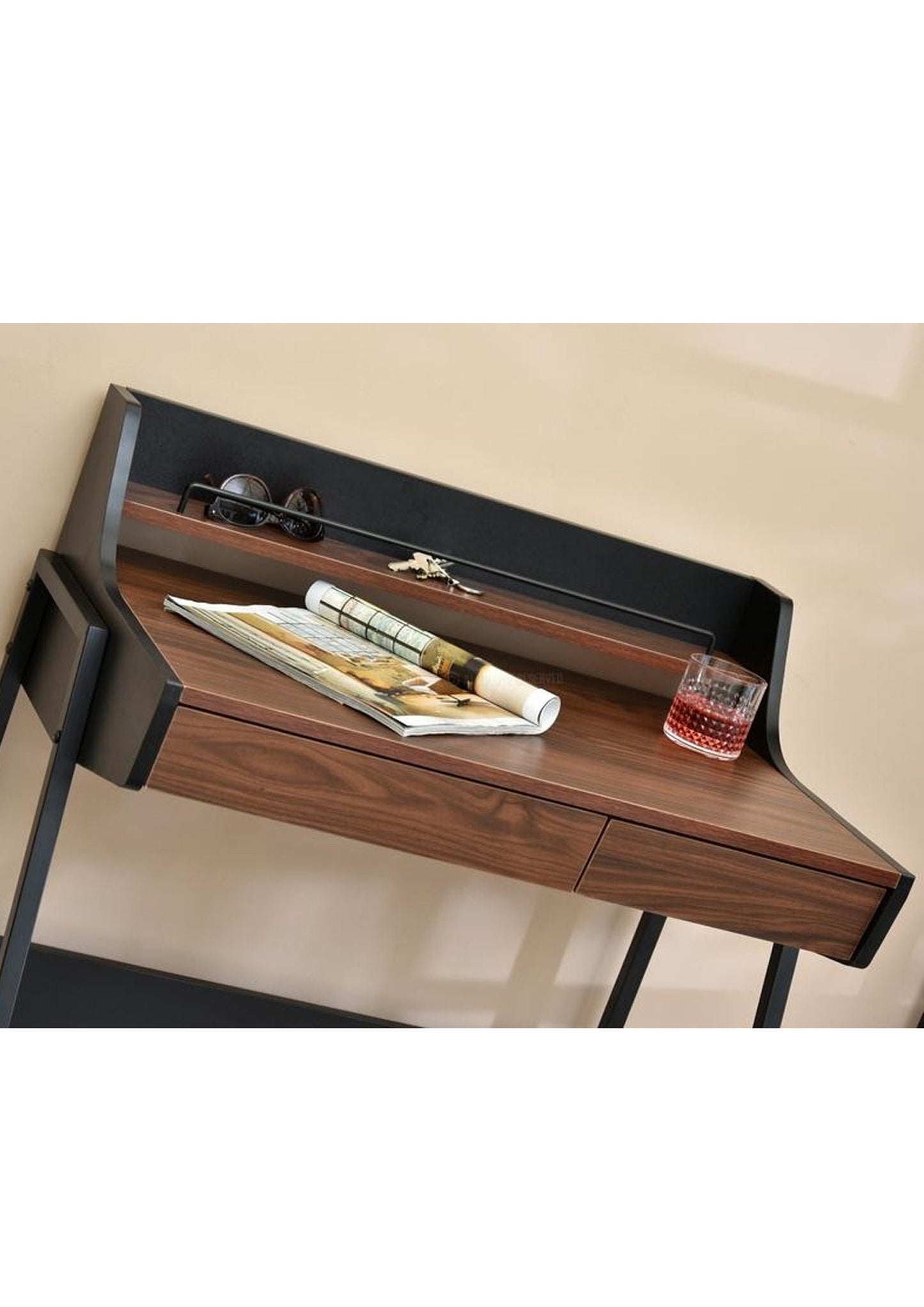 Retro Vintage style Office Desk in black and walnut