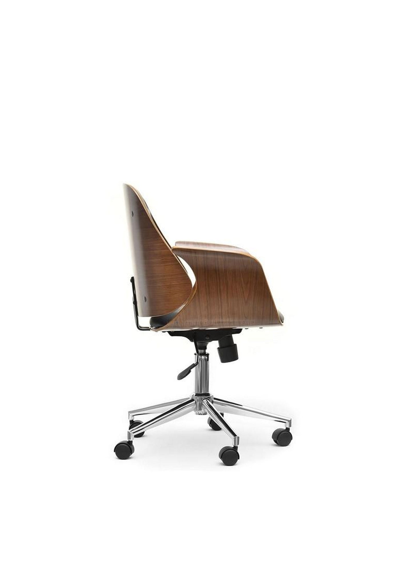 Vintage Retro Style Designer office desk executive chair in black faux leather and walnut or Grey