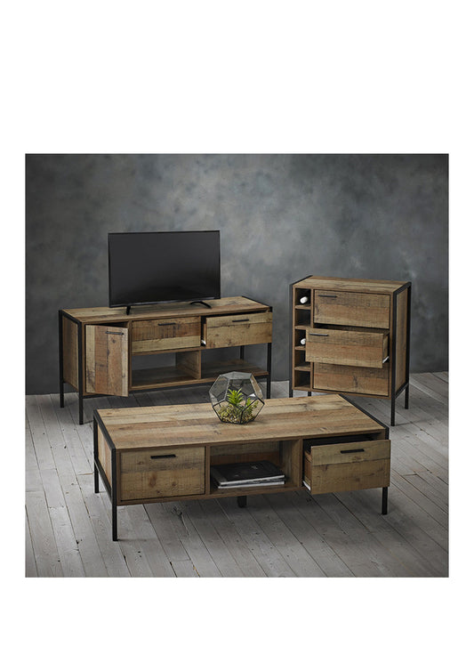 Industrial Style Distressed Oak Effect TV Unit