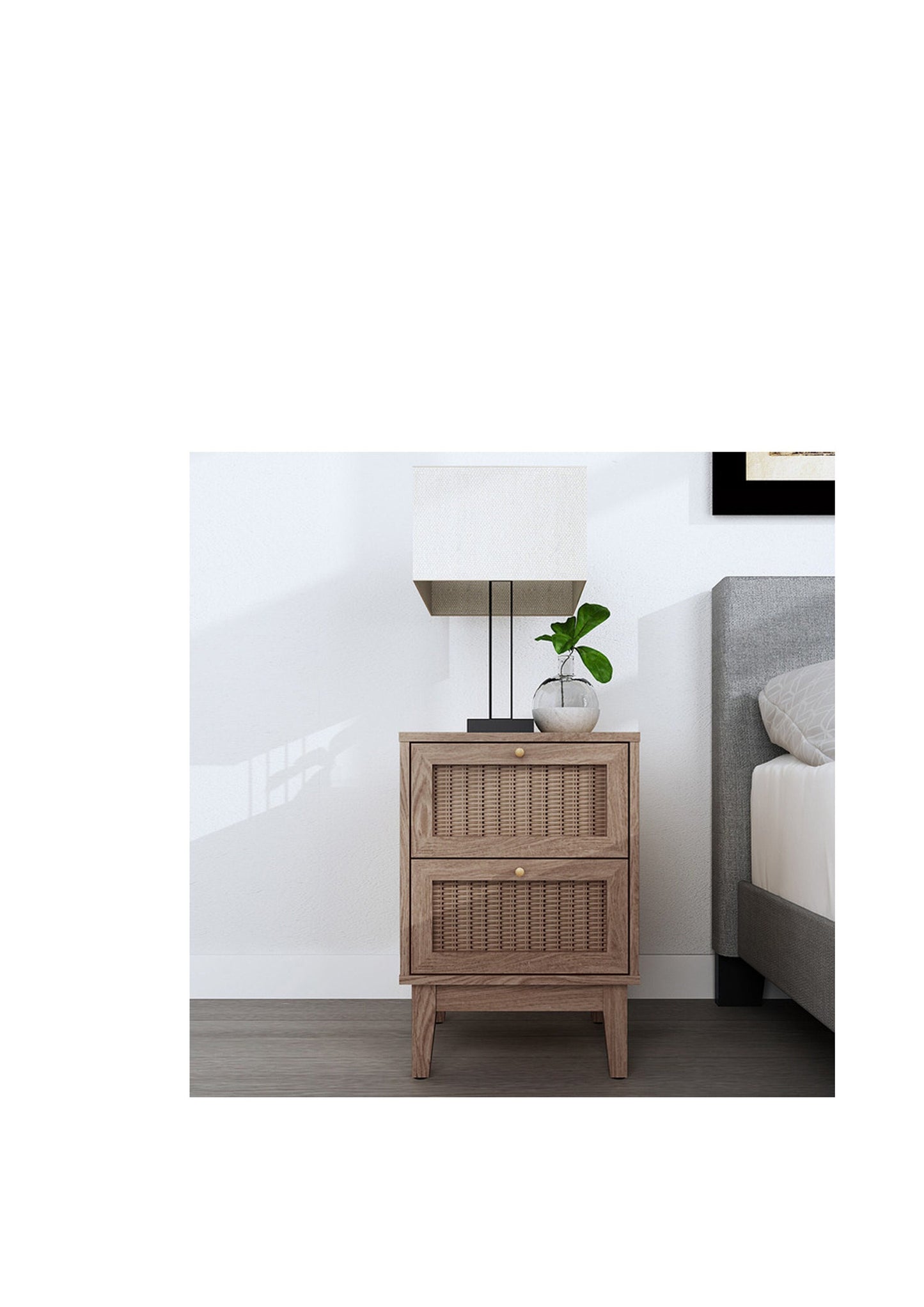 Pre Order for June- Boho Style Bedside Drawers With Rattan Fronts and Gold Handles