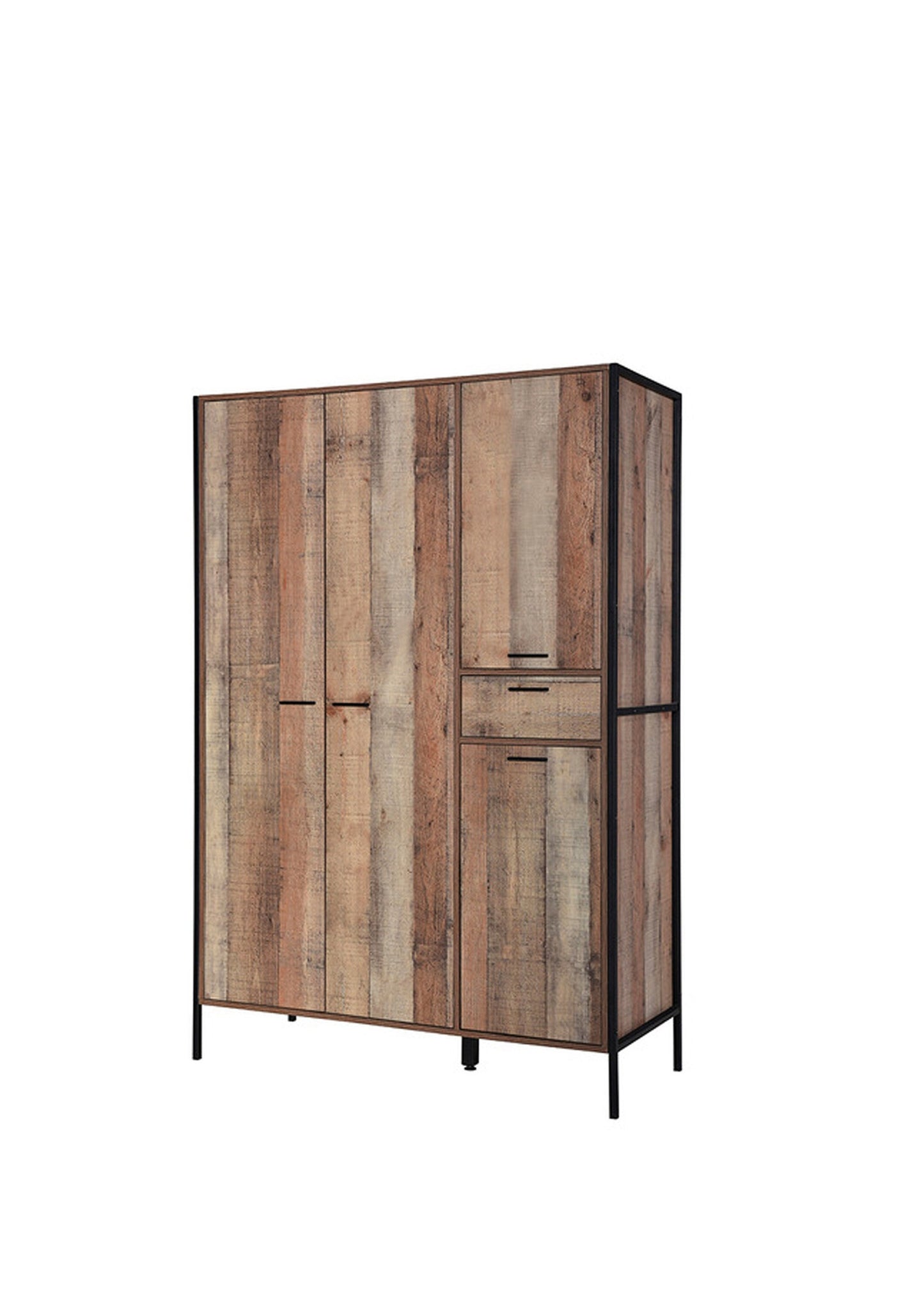 Industrial Style Distressed Oak Effect 4 Door Wardrobe