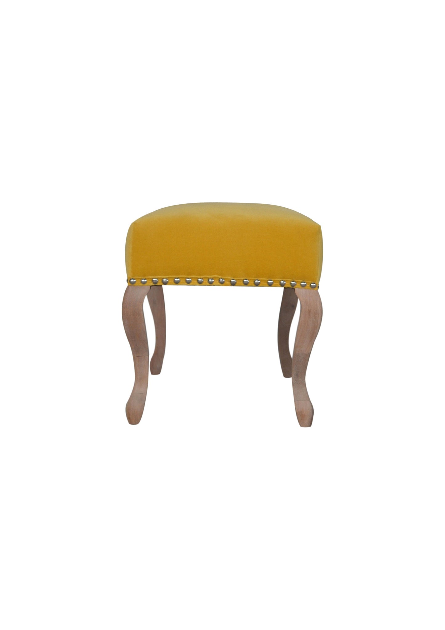 French Country Style Solid Wood Bench Upholstered in Yellow Velvet