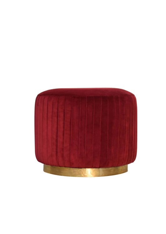 Luxury Cotton Velvet Pleated Footstool with Gold Base in Emerald Green, Black, Mustard Yellow, Maroon Red, Teal, Grey & Black