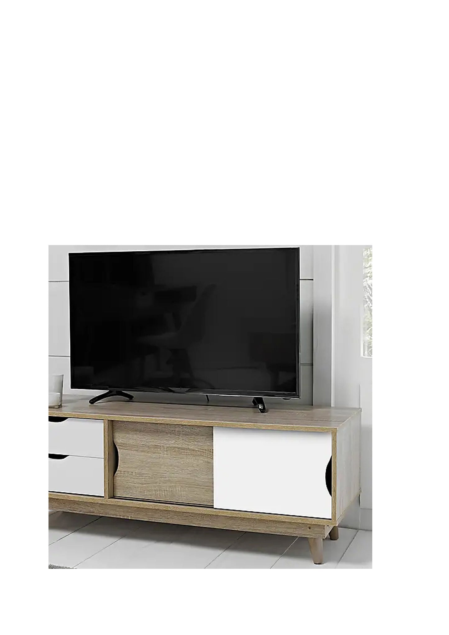 Scandi Oak Effect TV unit with white drawers