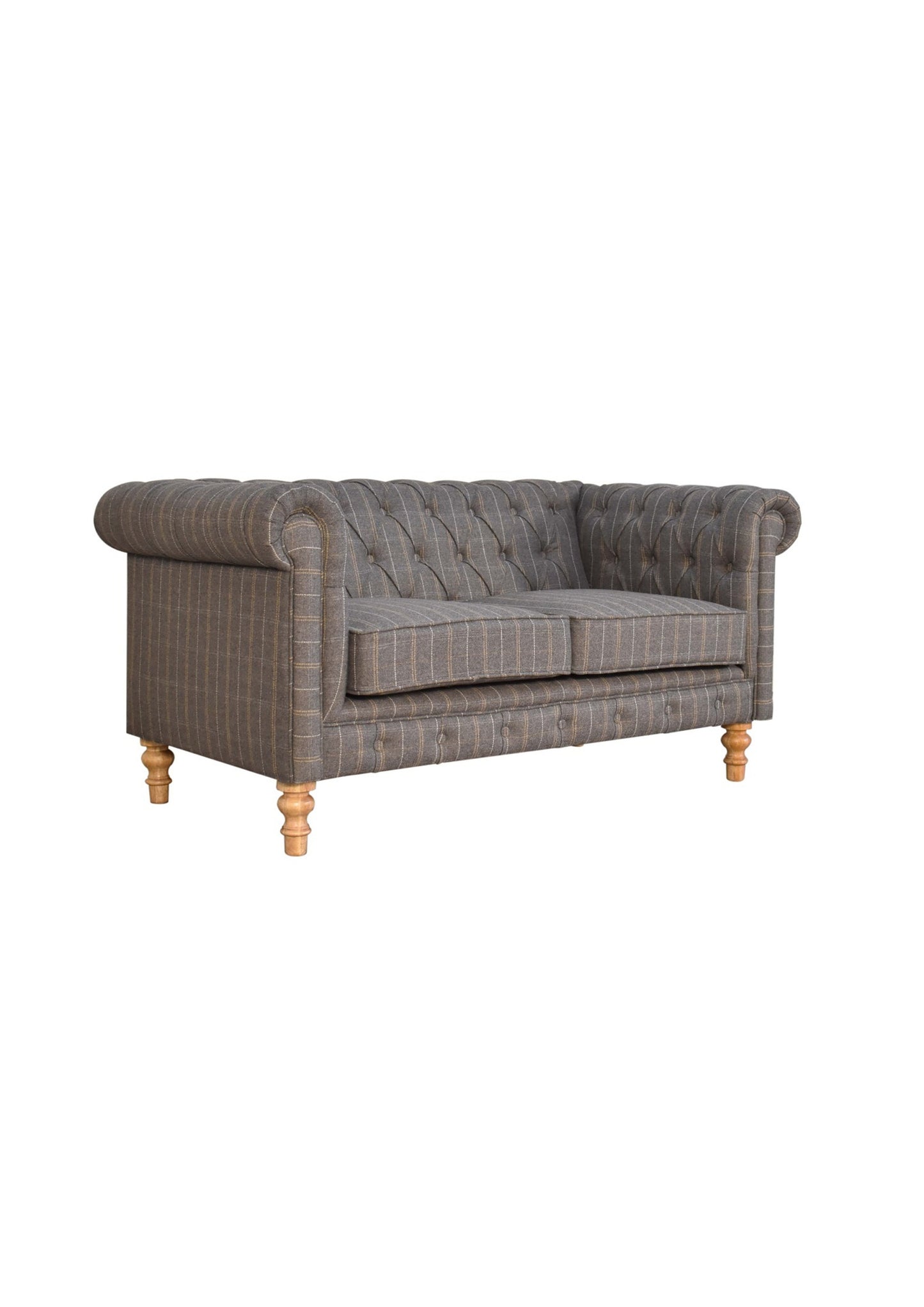 Pewter and Yellow Tweed Chesterfield 2 Seater 150cm wide Sofa Loveset for Bedroom Livingroom Country Style