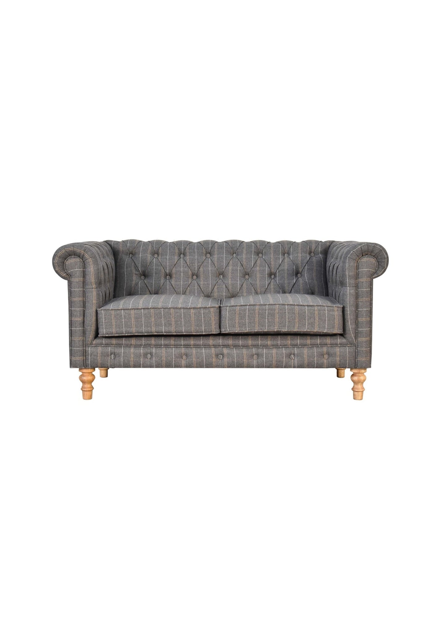 Pewter and Yellow Tweed Chesterfield 2 Seater 150cm wide Sofa Loveset for Bedroom Livingroom Country Style