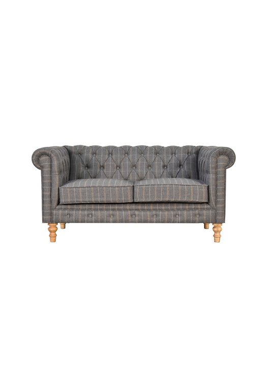 Chesterfield-Sofa, 2-Sitzer, 150 cm breit, aus Zinn und gelbem Tweed, für Schlafzimmer, Wohnzimmer, Landhausstil