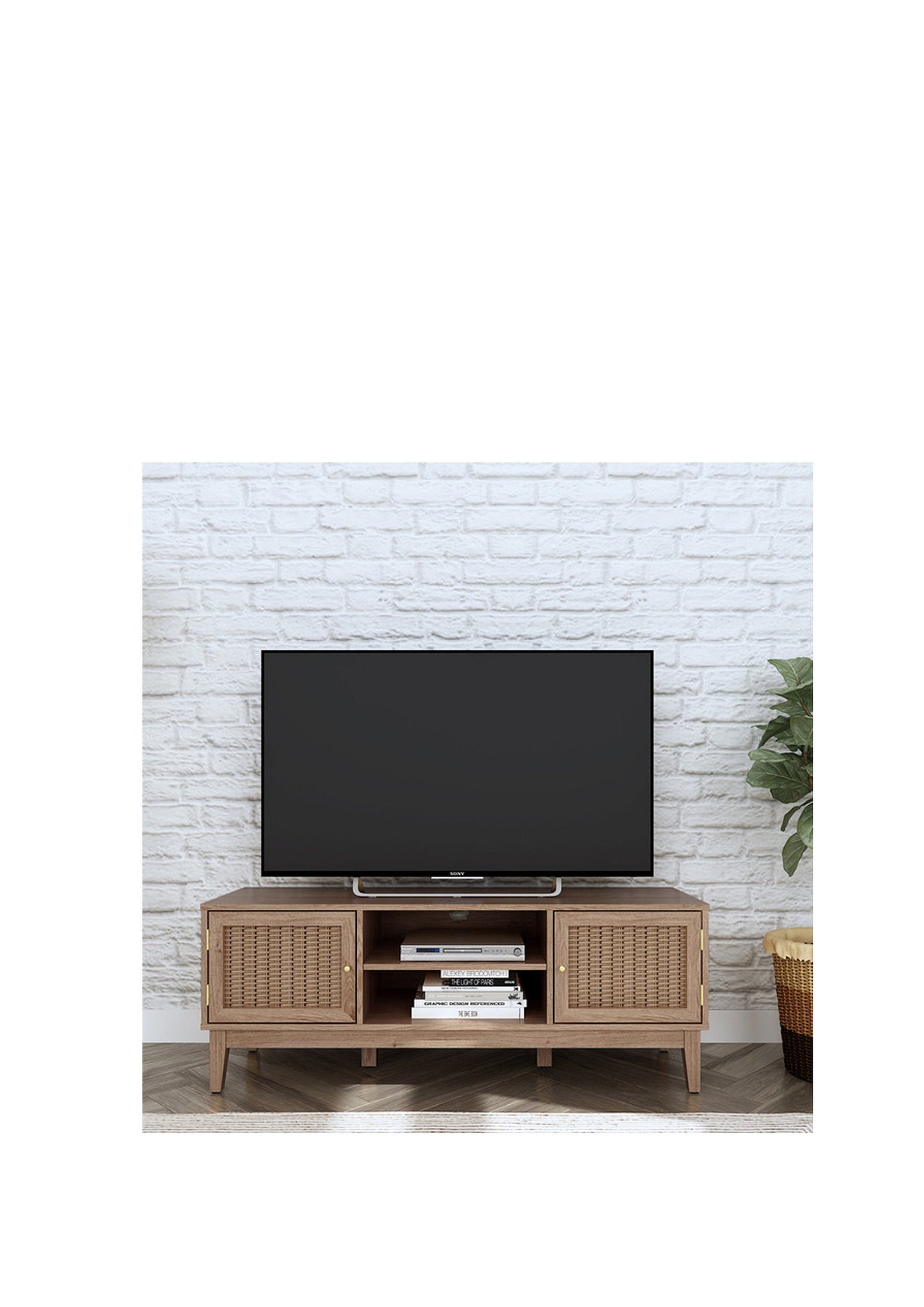 Boho Style Rattan and wood TV Unit with gold Handles - Pre Order for October