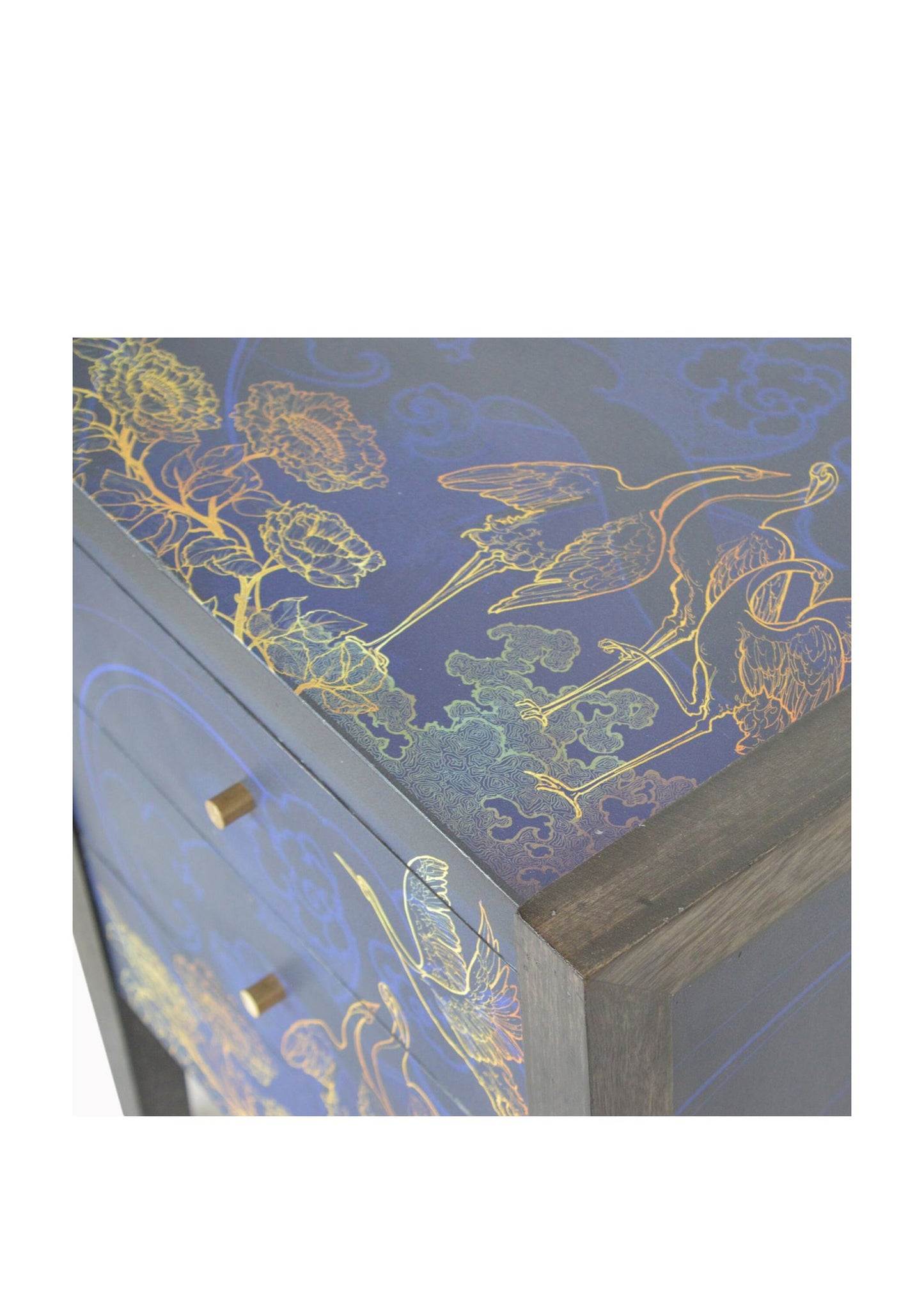 Pre Order for May - Mid Century Blue Bedside Drawers with Gold Prints