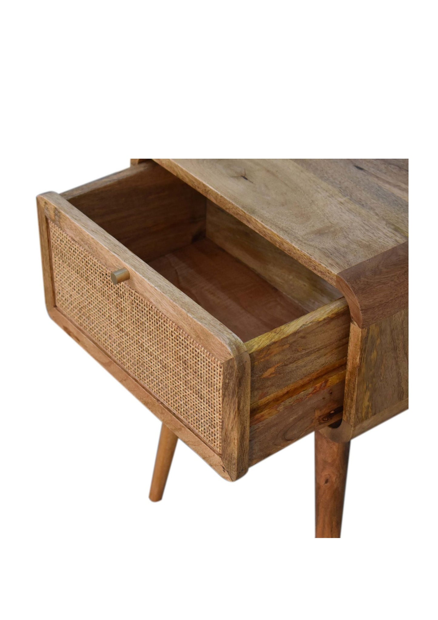 So on Trend Boho Scandi Style Rattan Front Mini Bedside Drawer Mango Wood Oak Colour