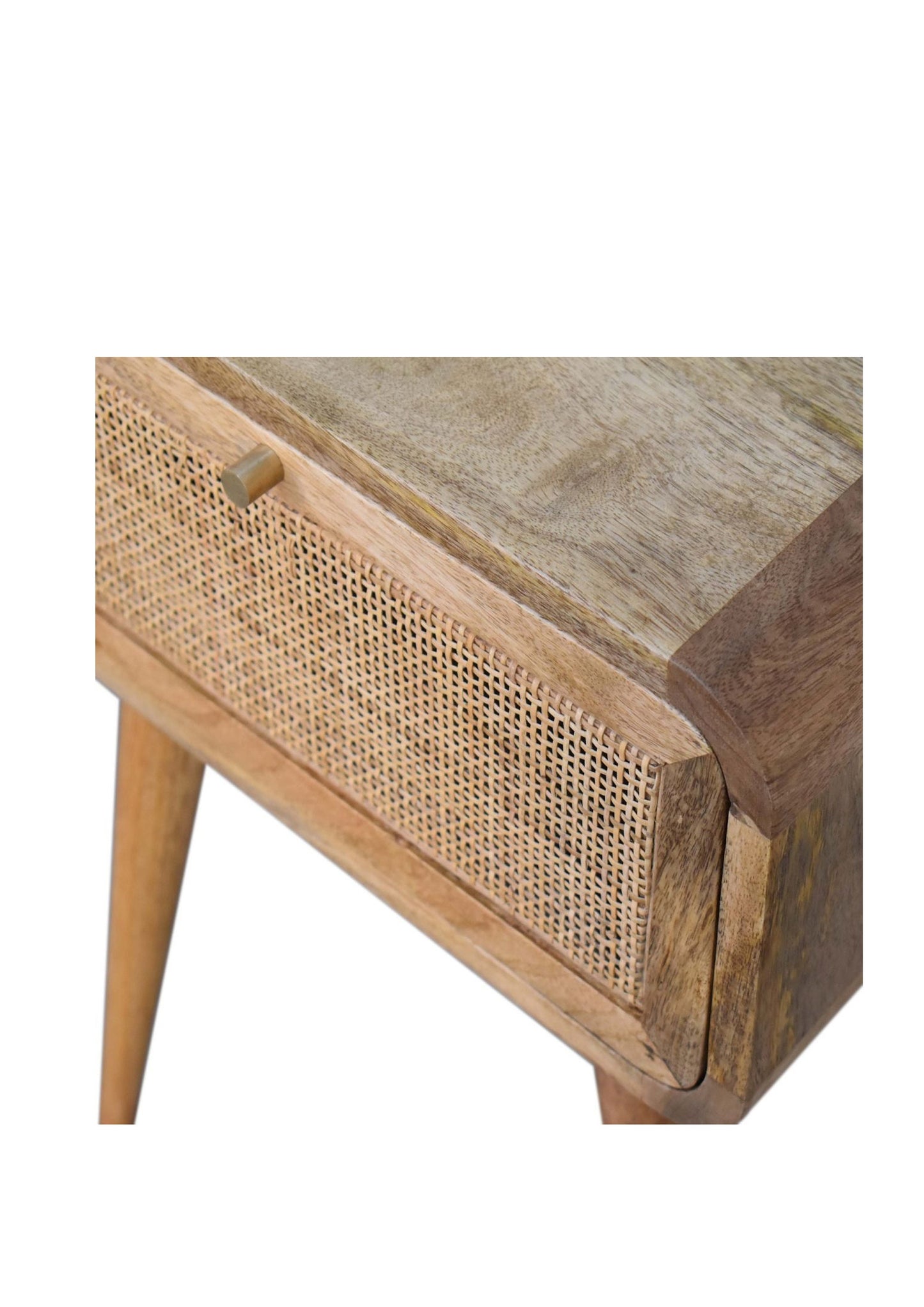 So on Trend Boho Scandi Style Rattan Front Mini Bedside Drawer Mango Wood Oak Colour