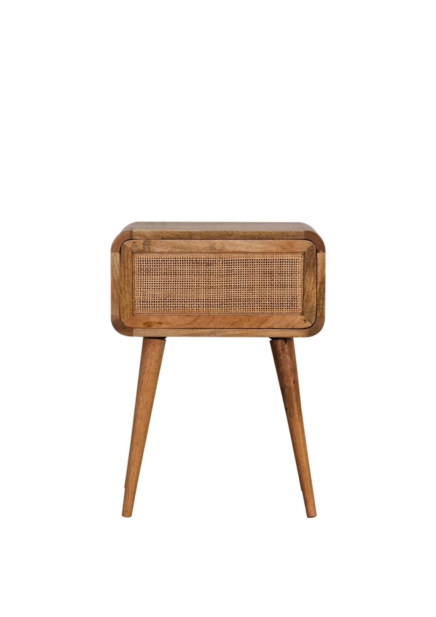 So on Trend Boho Scandi Style Rattan Front Mini Bedside Drawer Mango Wood Oak Colour