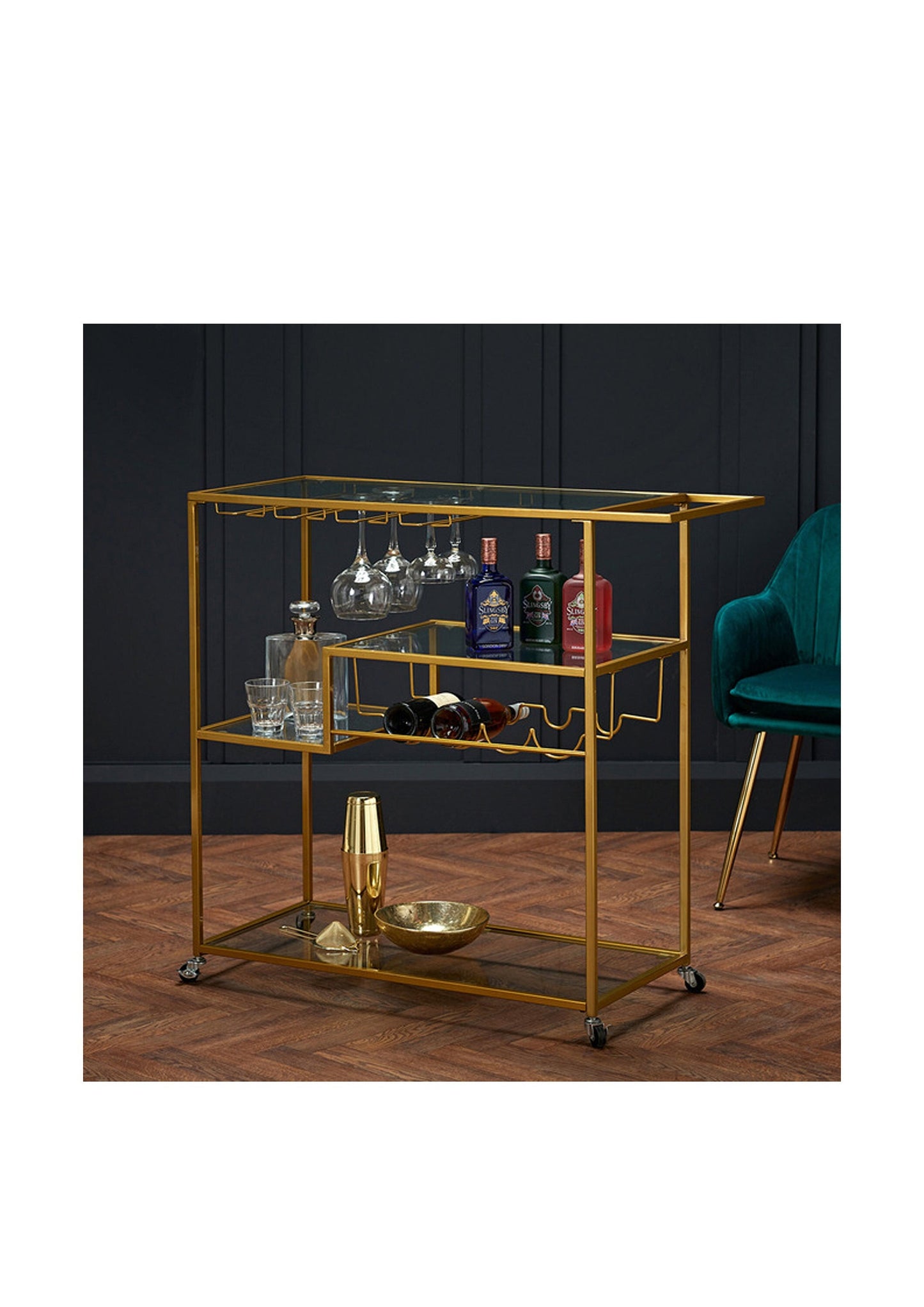 Pre Order for JUNE - Glamourous gold finish Drinks Trolley