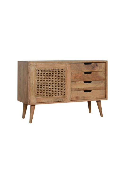 So on Trend Boho Scandi Style Sideboard mit Rattanfront, Mangoholz, Eichenfarbe