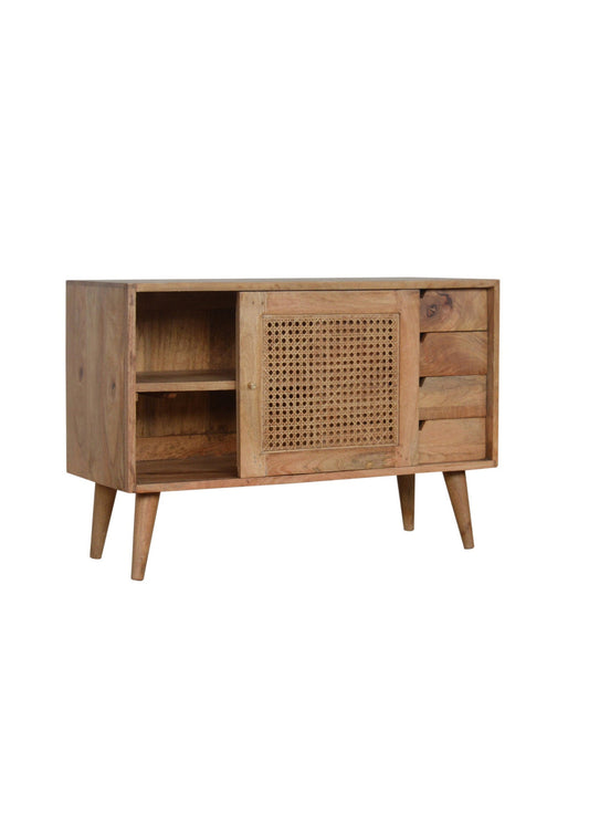 So on Trend Boho Scandi Style Sideboard mit Rattanfront, Mangoholz, Eichenfarbe