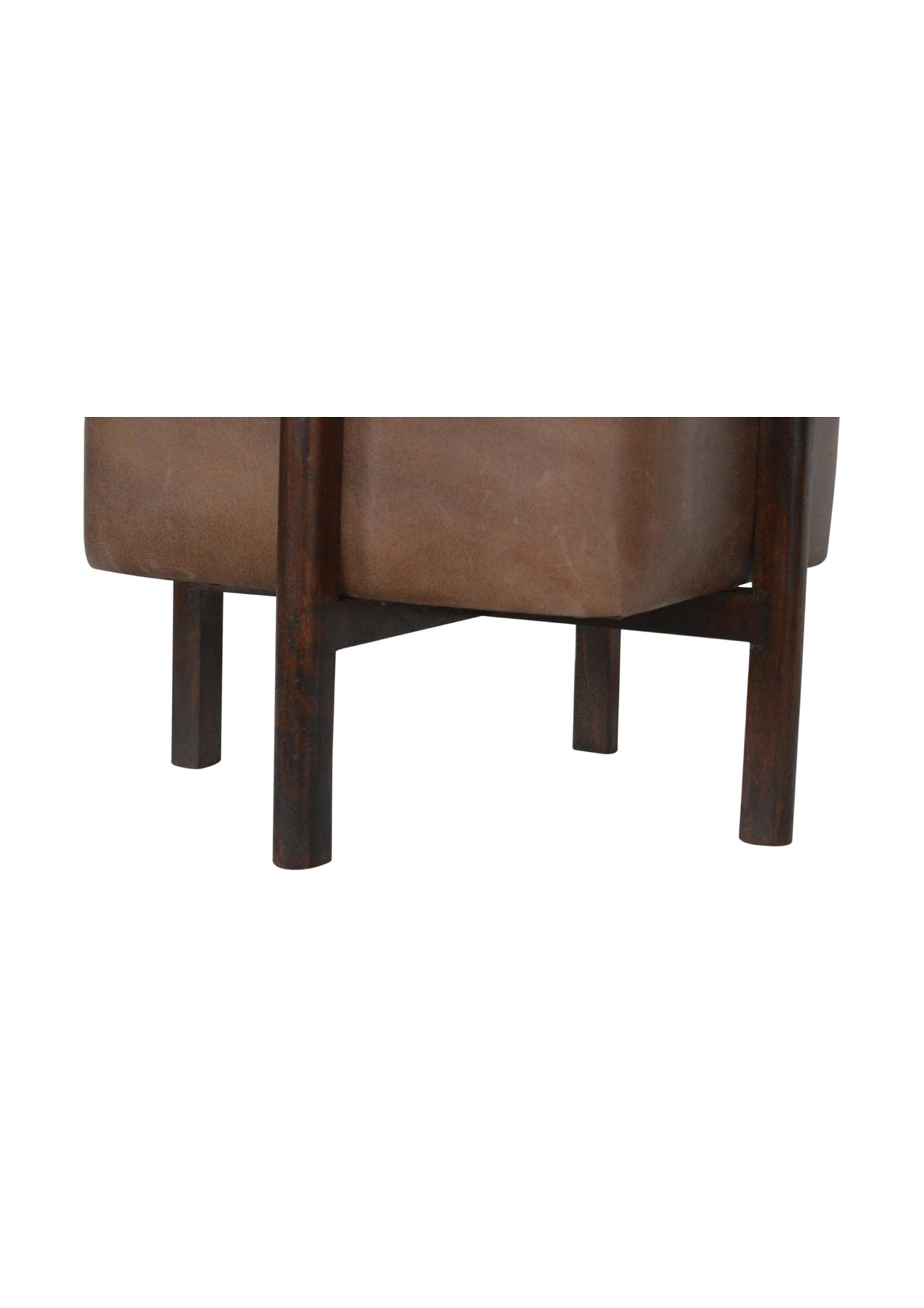 Mid Century Retro Style Brown Leather Footstool with Solid Wood Legs for Living Room Bedroom hallway